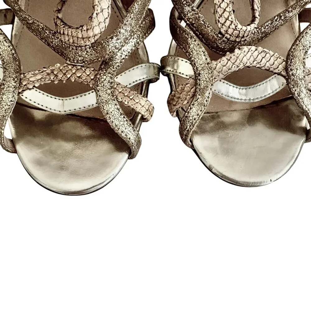 COACH Lancaster Metallic Leather Strappy Cage Gladiator Heel Sandals Luxury 9